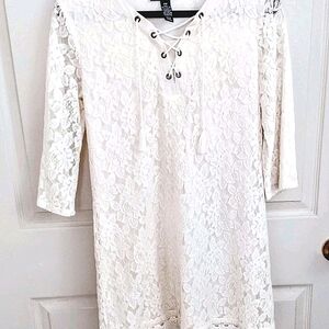 Womens Petite M Lined Lace Tie Romantic Boho Y2K Grunge Dress